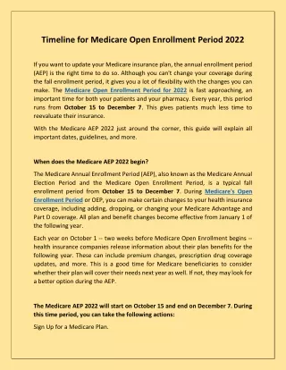 timeline for medicare open enrollment period 2022