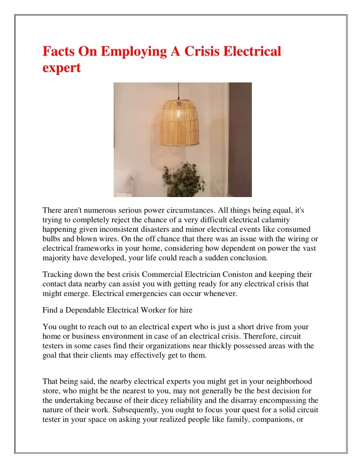 facts on employing a crisis electrical expert