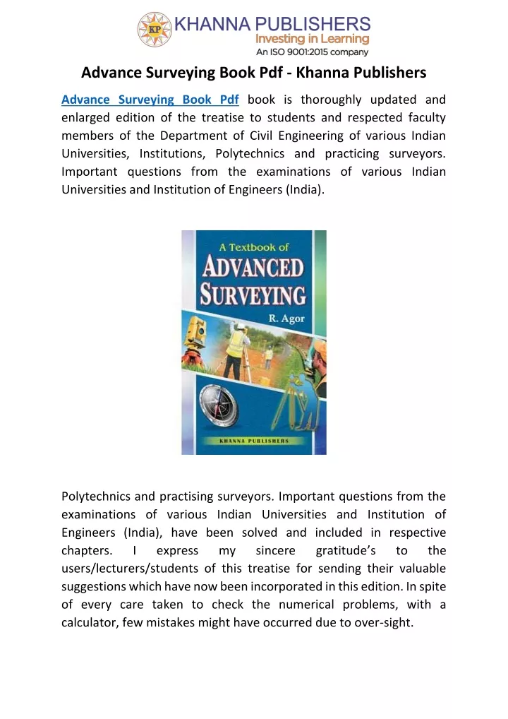 advance surveying book pdf khanna publishers