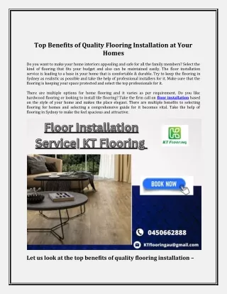 Top Benefits of Quality Flooring Installation
