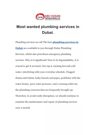 Most wanted plumbing services in Dubai.