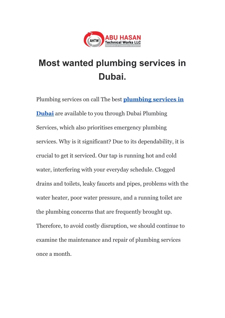 most wanted plumbing services in dubai