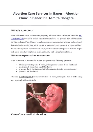 abortion care services in baner abortion clinic