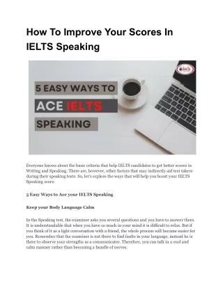 How To Improve Your Scores In IELTS Speaking - Dilip Oak Academy