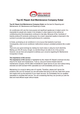 Top AC Repair And Maintenance Company Dubai