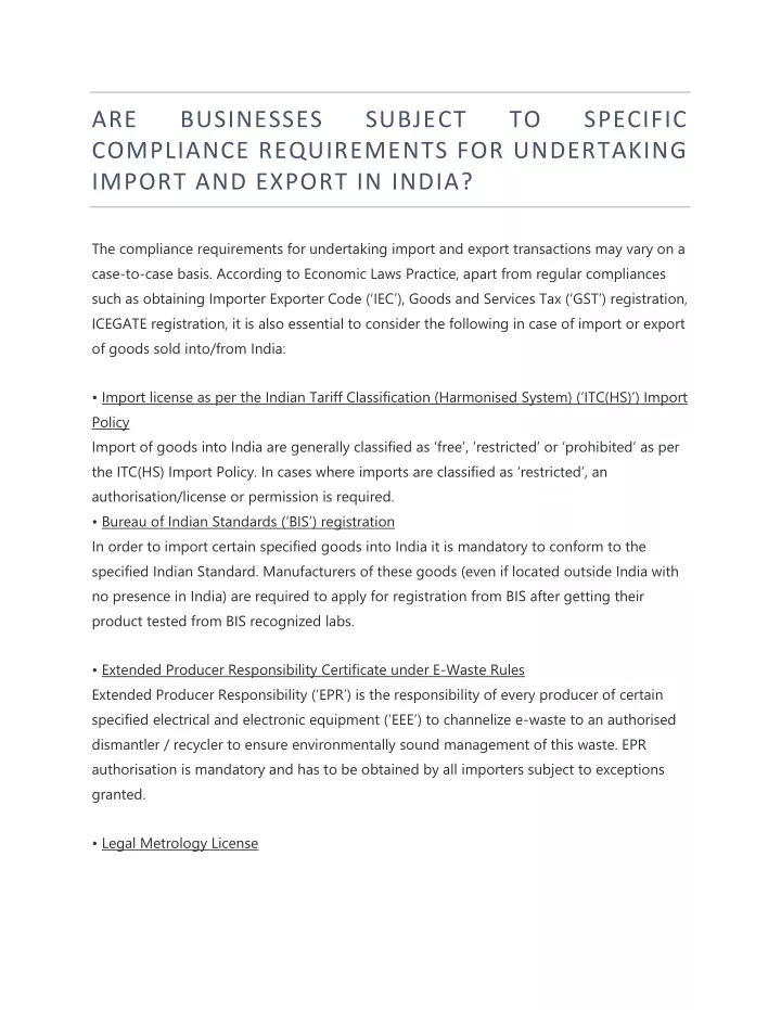 are compliance requirements for undertaking