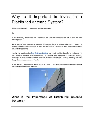 Why is it Important to Invest in a Distributed Antenna System