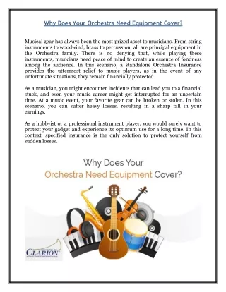 why does your orchestra need equipment cover