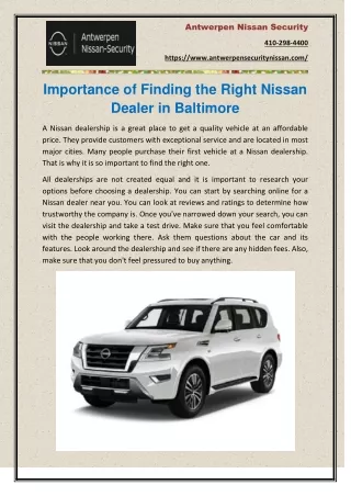Importance of Finding the Right Nissan Dealer in Baltimore