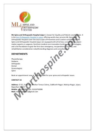 Best orthopaedic hospital in jaipur | ML Spine and Orthopaedic Centre