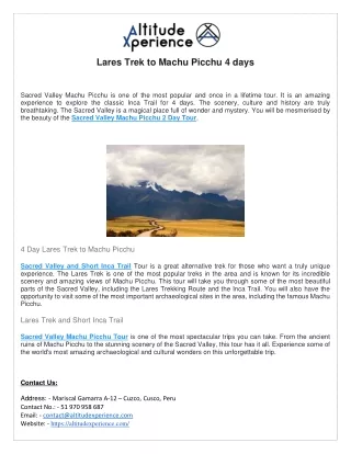 Lares Trek to Machu Picchu 4 days