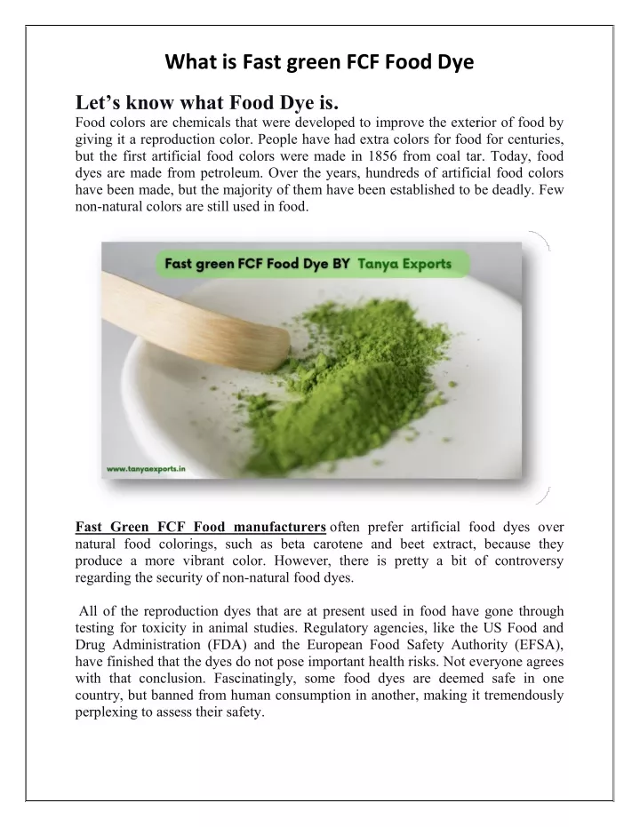 what is what is fast green fcf food dye