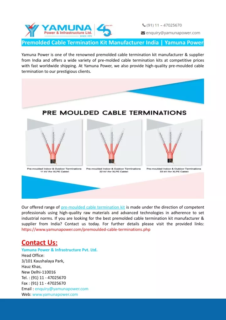 premolded cable termination kit manufacturer