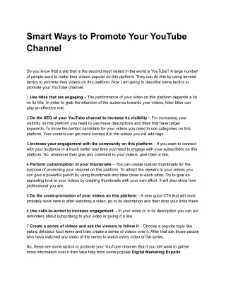 Smart Ways to Promote Your YouTube Channel
