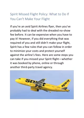 Spirit Missed Flight Policy