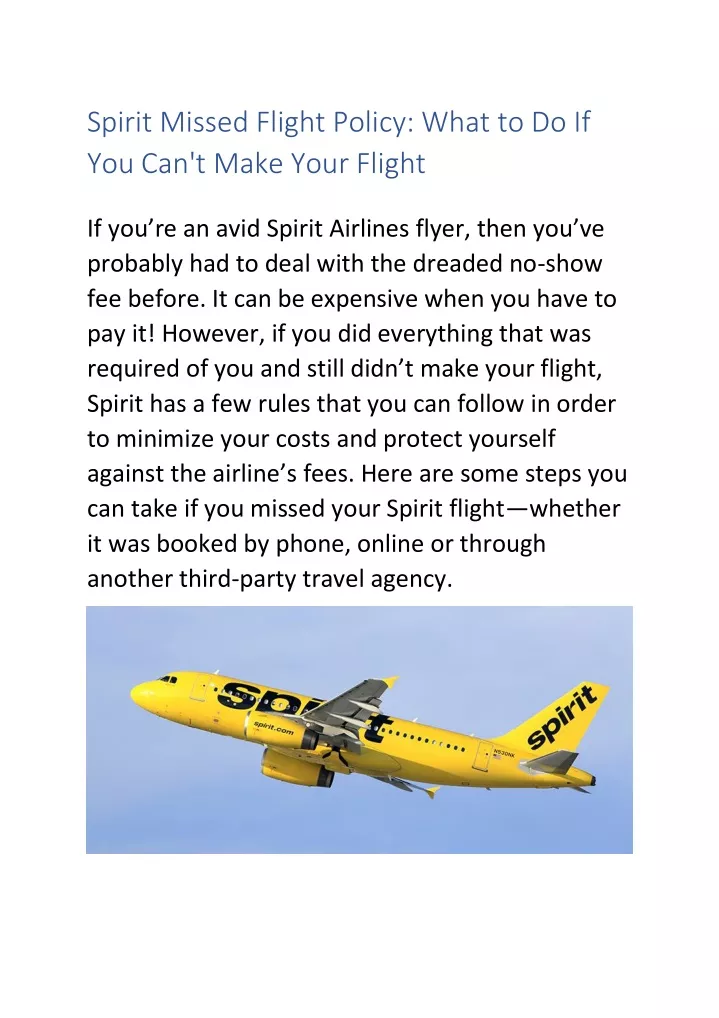 spirit missed flight policy what