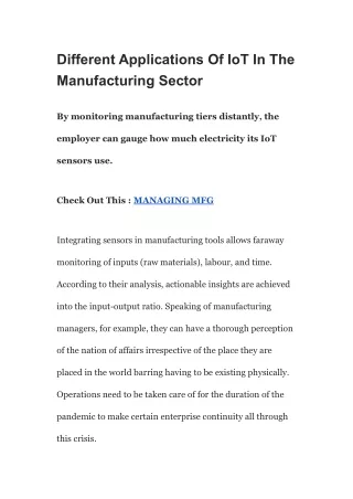 Different Applications Of IoT In The Manufacturing Sector