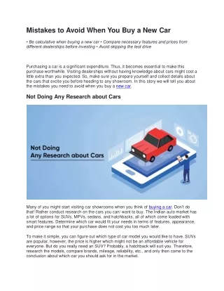 mistakes to avoid when you buy a new car