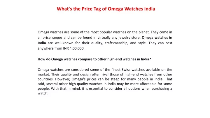 what s the price tag of omega watches india