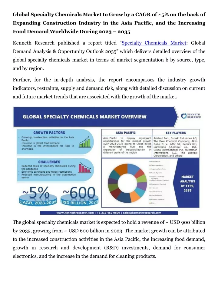 global specialty chemicals market to grow