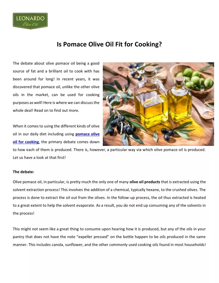 is pomace olive oil fit for cooking