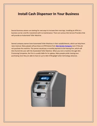 Install Cash Dispenser In Your Business