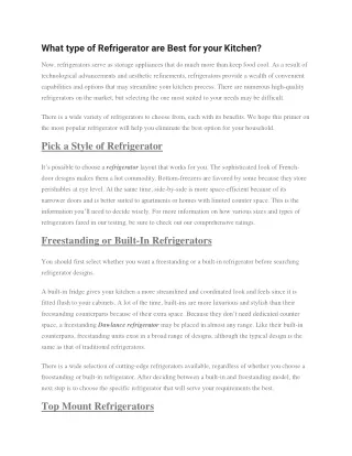 What type of Refrigerator are Best for your Kitchen