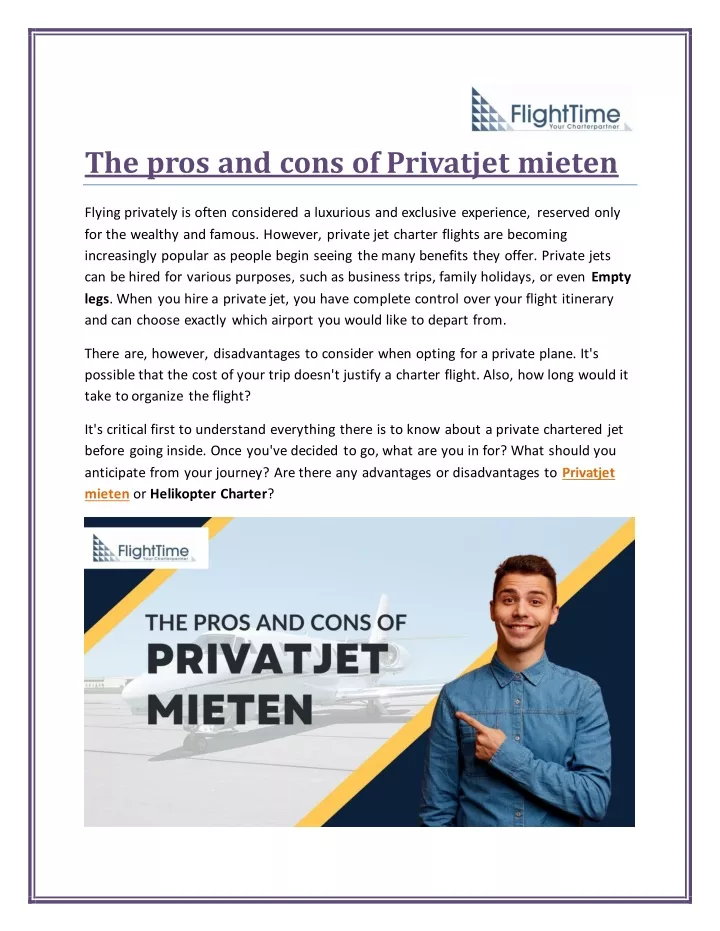 the pros and cons of privatjet mieten