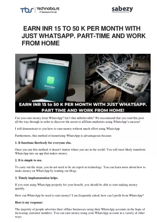 earn inr 15 to 50 k per month with just whatsapp