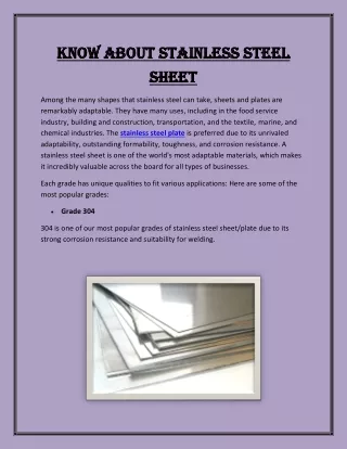 Know about Stainless Steel Sheet