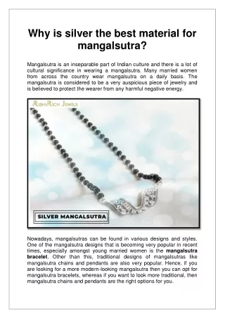 Why is silver the best material for mangalsutra?