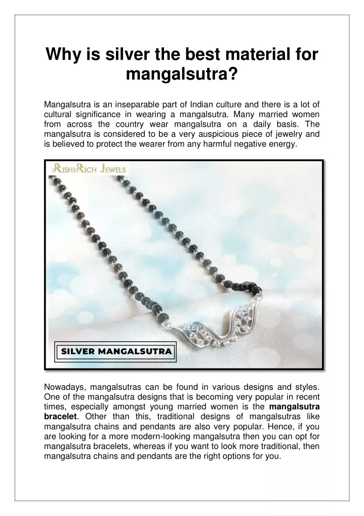 why is silver the best material for mangalsutra
