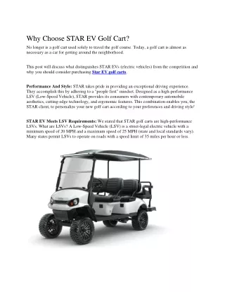Why Choose STAR EV Golf Cart/