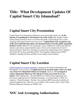 What Development Updates Of Capital Smart City Islamabad
