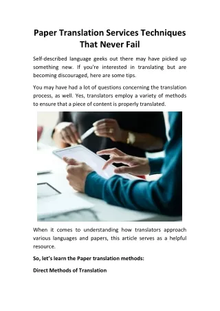 Paper Translation services techniques that never fail