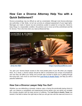How Can a Divorce Attorney Help you With a Quick Settlement