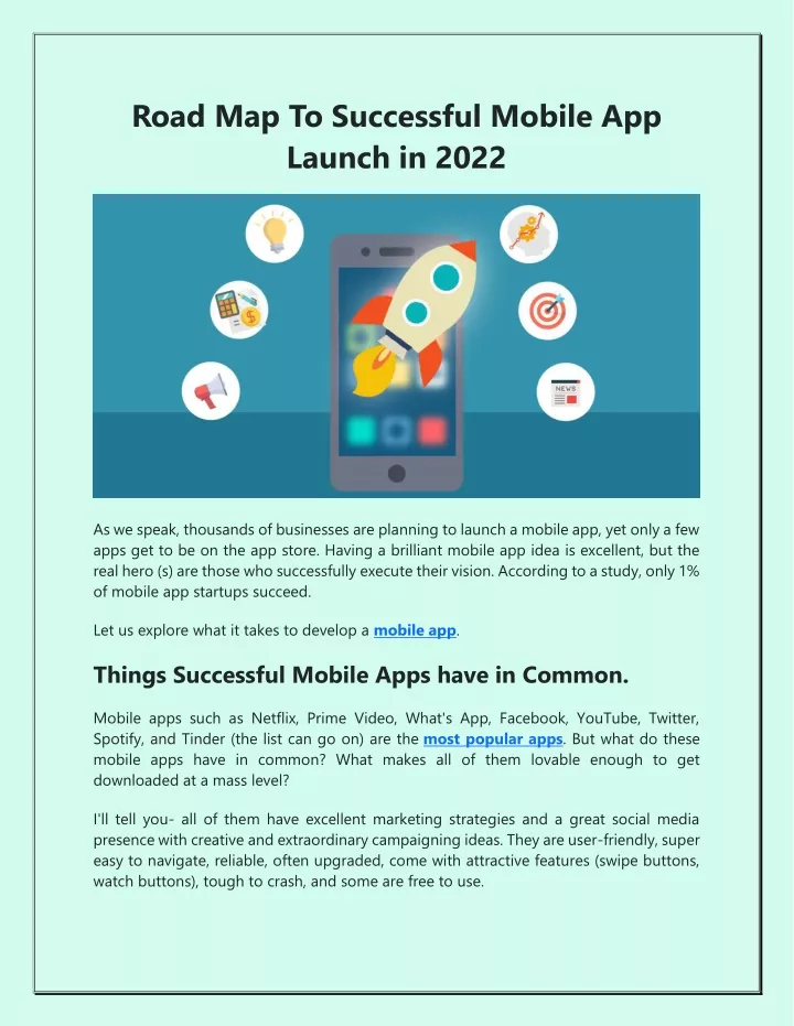 road map to successful mobile app launch in 2022