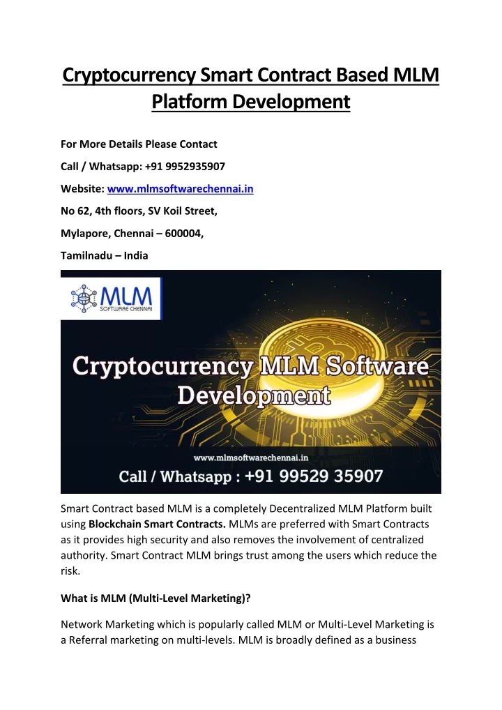 cryptocurrency smart contract based mlm platform