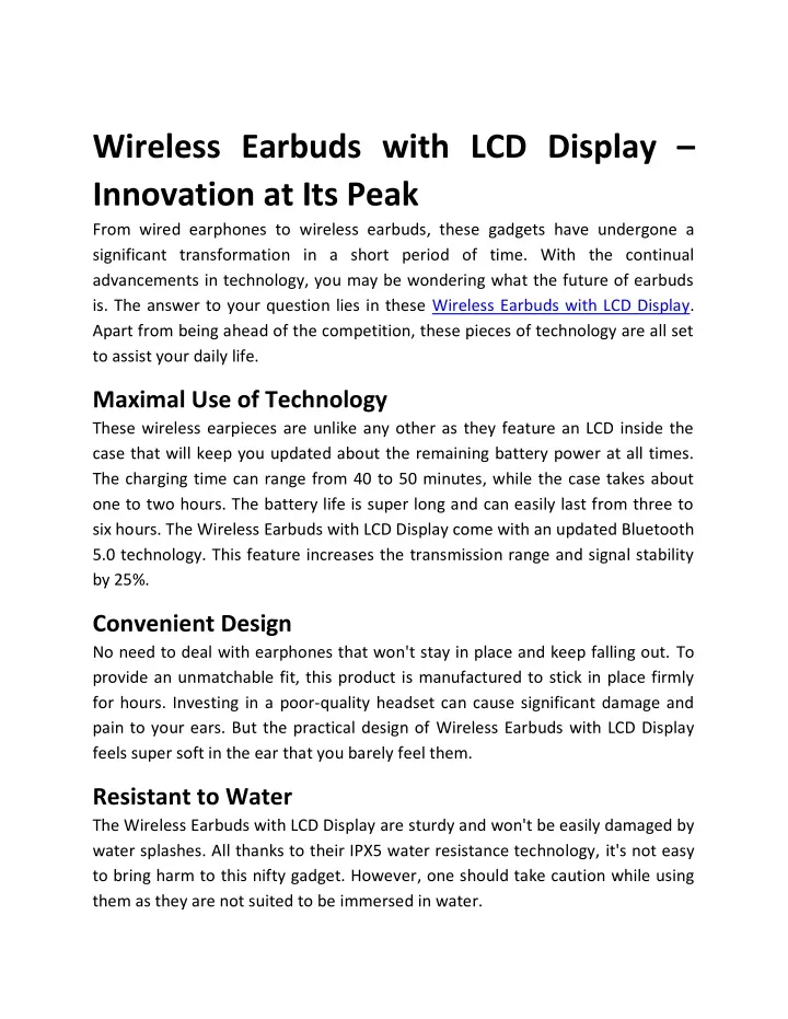 wireless earbuds with lcd display innovation