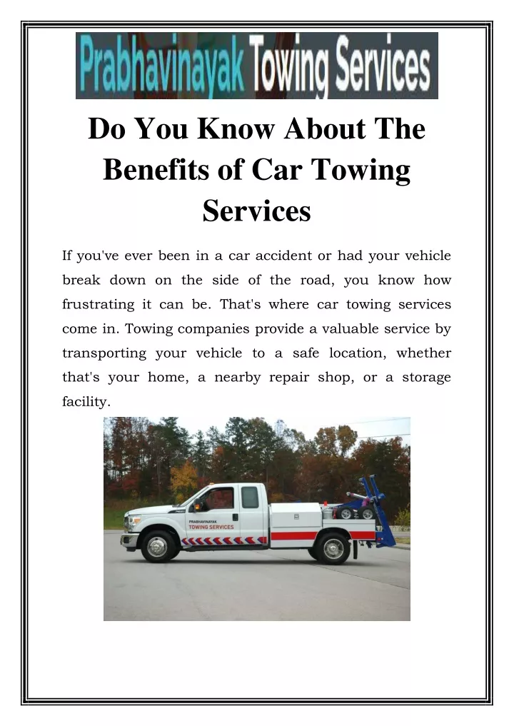 do you know about the benefits of car towing