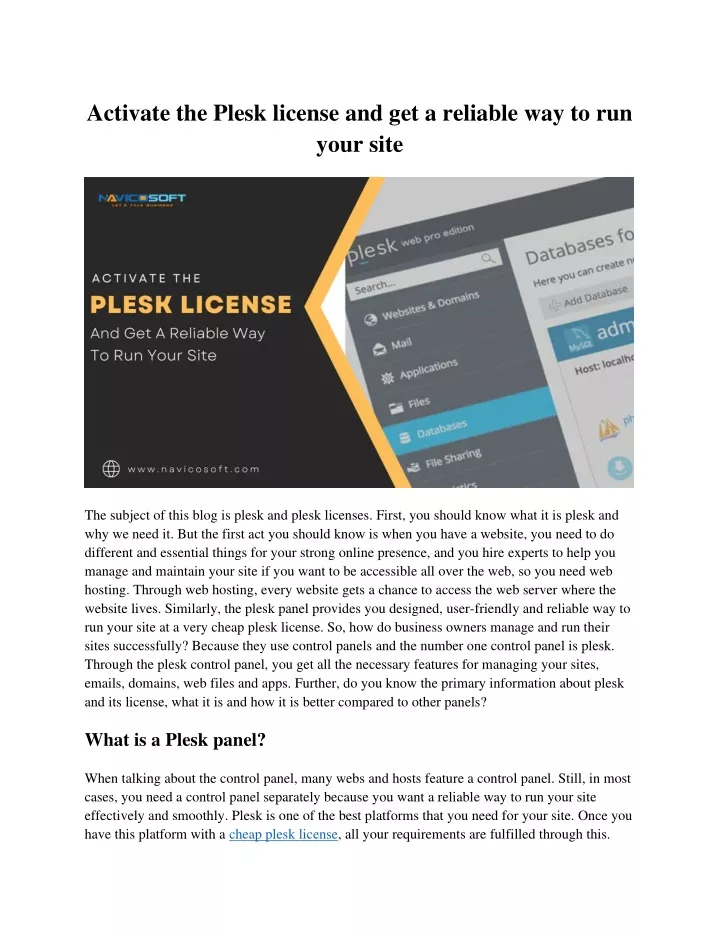 activate the plesk license and get a reliable