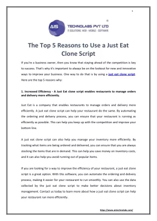 The Top 5 Reasons to Use a Just Eat Clone Script
