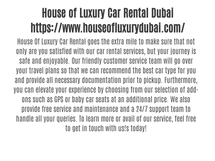 house of luxury car rental dubai https