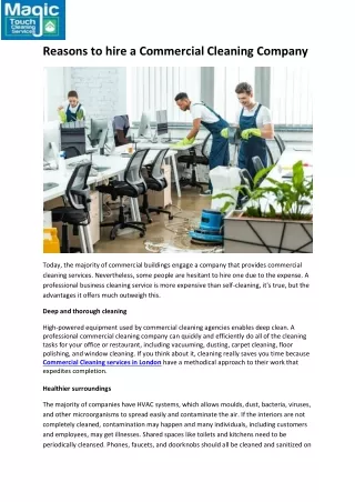 Reasons to hire a Commercial Cleaning Company