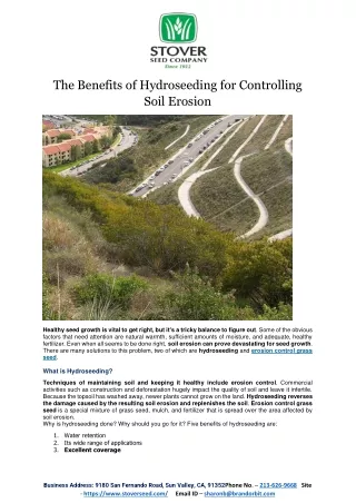 The Benefits of Hydroseeding for Controlling Soil Erosion