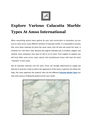 Explore Various Calacatta Marble Types At Amso International