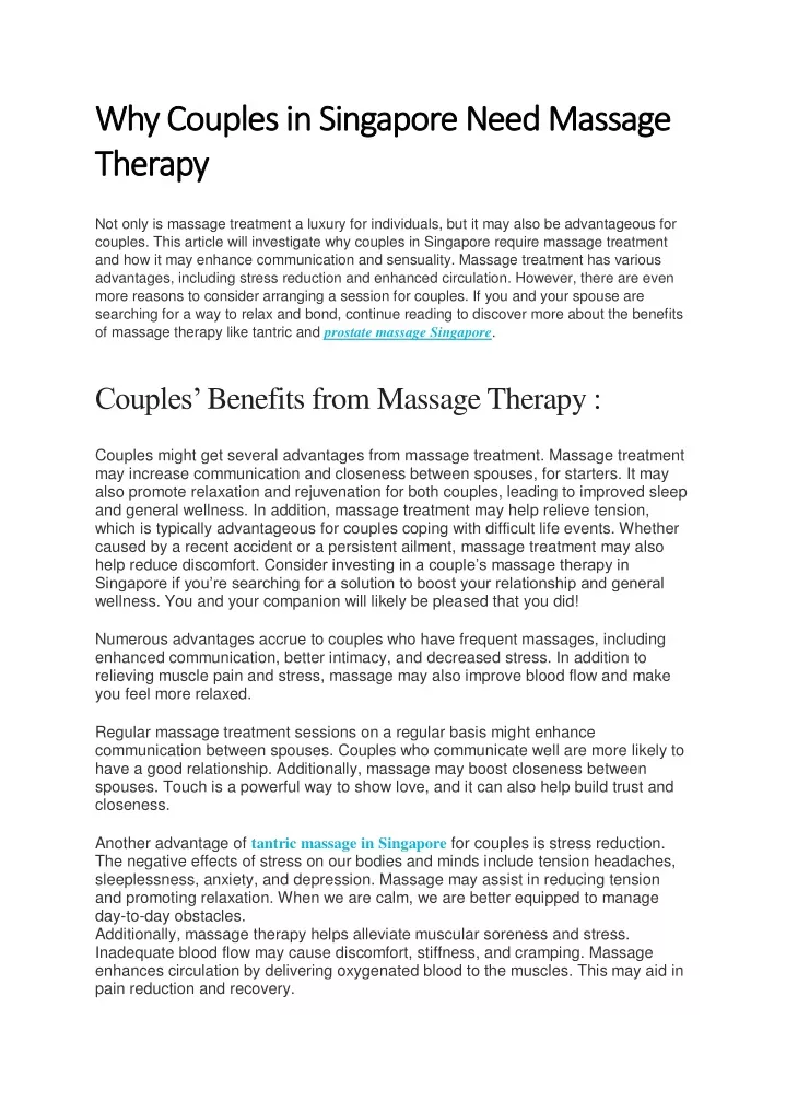 why couples in singapore need massage why couples