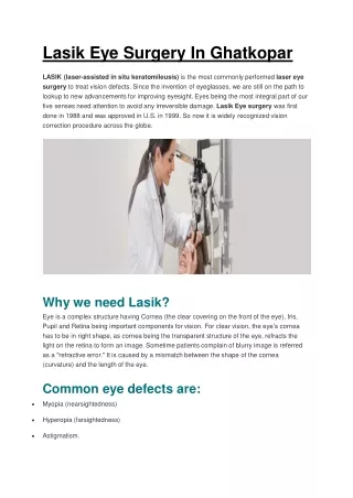 Lasik Eye Surgery In Ghatkopar By Eye Specialist Dr. Jatin Ashar