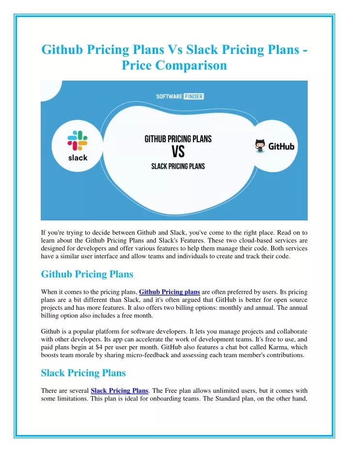 github pricing plans vs slack pricing plans price