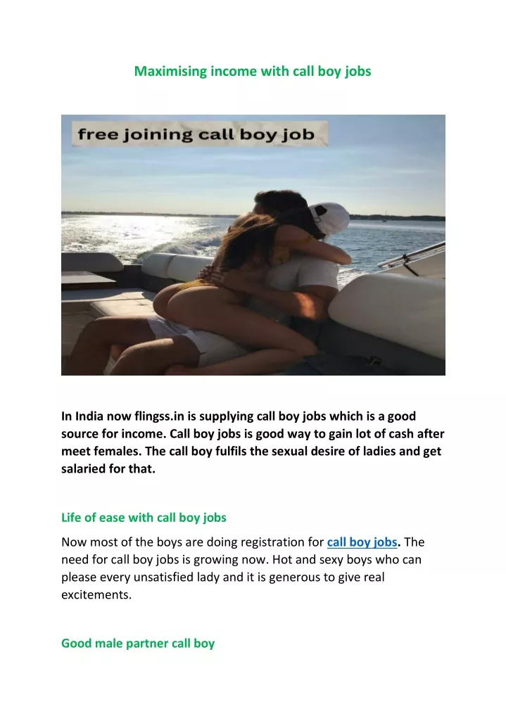 maximising income with call boy jobs